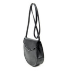 Shoulder Bag Vintage Scallop Flap Crossbody Black Grained Calfskin Leather