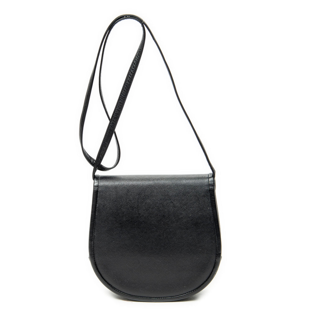 Shoulder Bag Vintage Scallop Flap Crossbody Black Grained Calfskin Leather