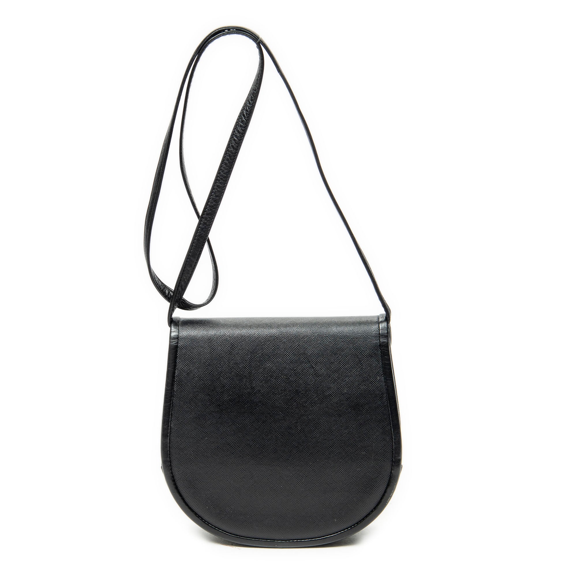 Shoulder Bag Vintage Scallop Flap Crossbody Black Grained Calfskin Leather