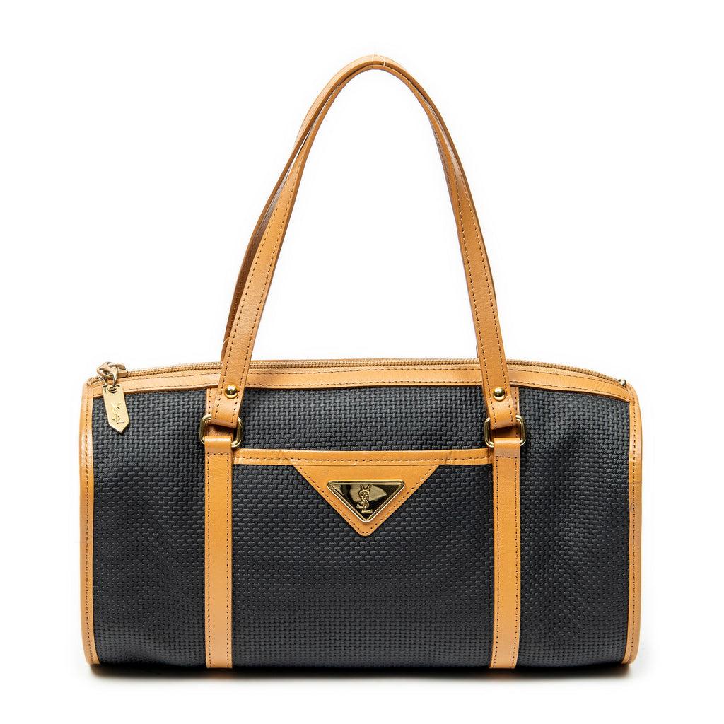 Shoulder Bag Vintage Bowling Bag Black Woven Coated Canvas