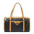 Shoulder Bag Vintage Bowling Bag Black Woven Coated Canvas