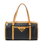 Shoulder Bag Vintage Bowling Bag Black Woven Coated Canvas