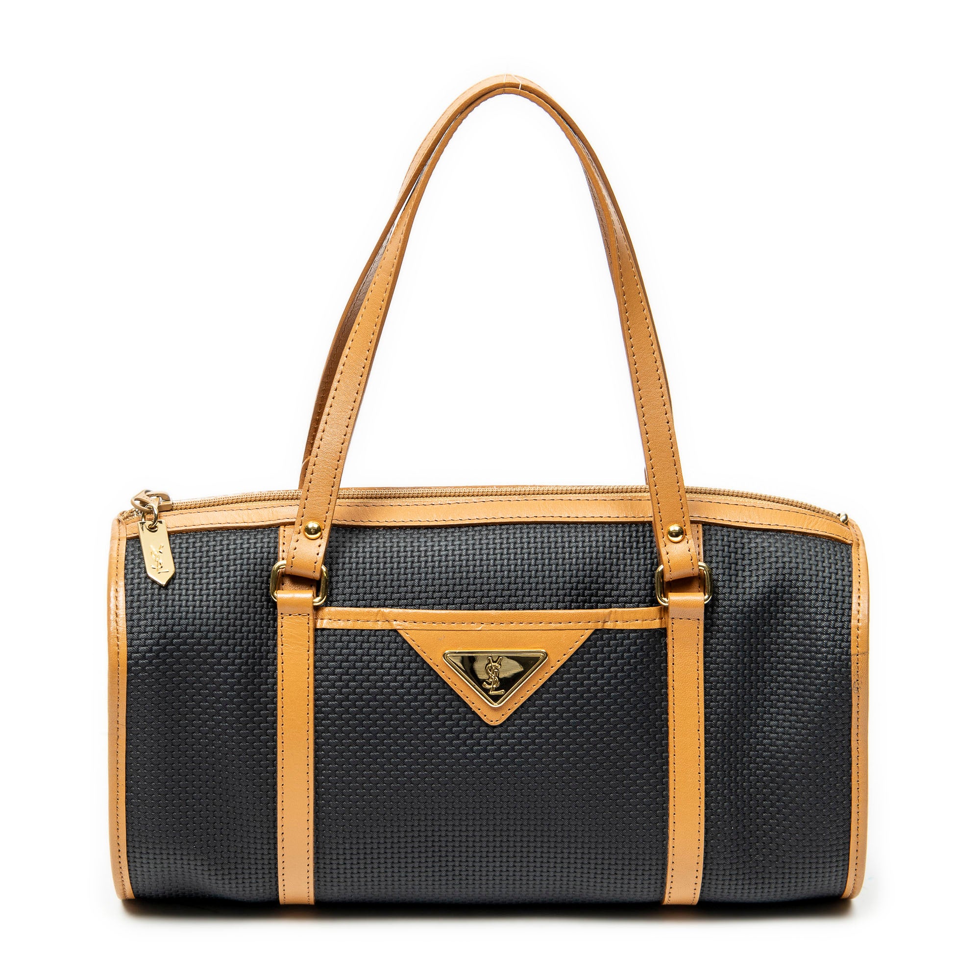 Shoulder Bag Vintage Bowling Bag Black Woven Coated Canvas