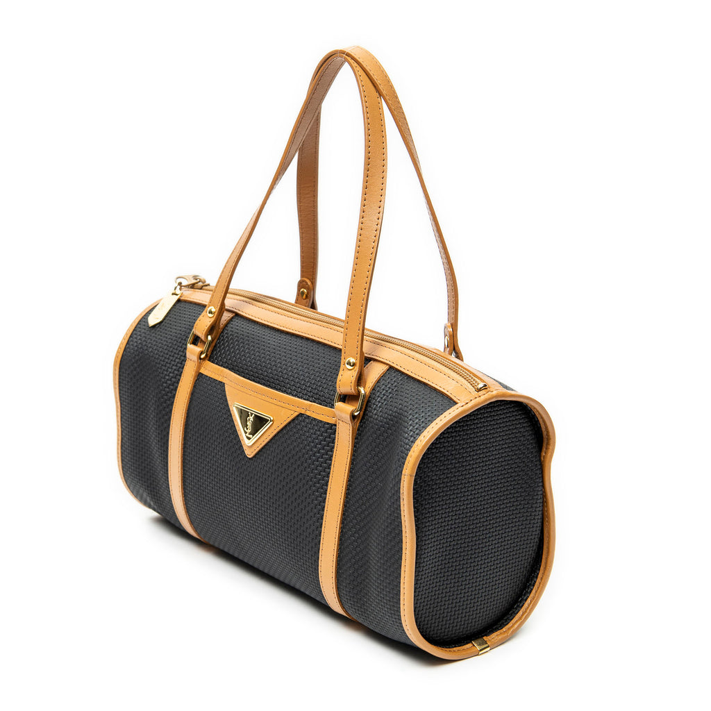 Shoulder Bag Vintage Bowling Bag Black Woven Coated Canvas