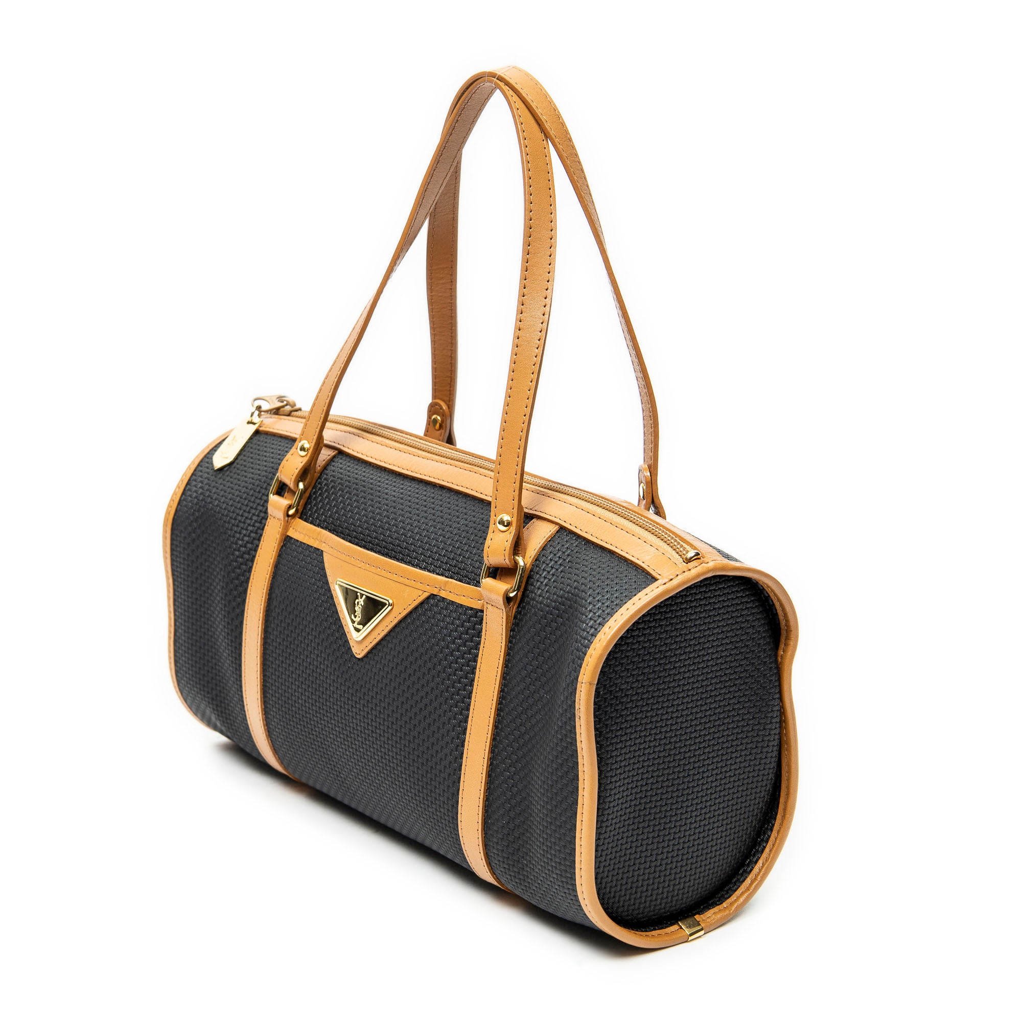 Shoulder Bag Vintage Bowling Bag Black Woven Coated Canvas