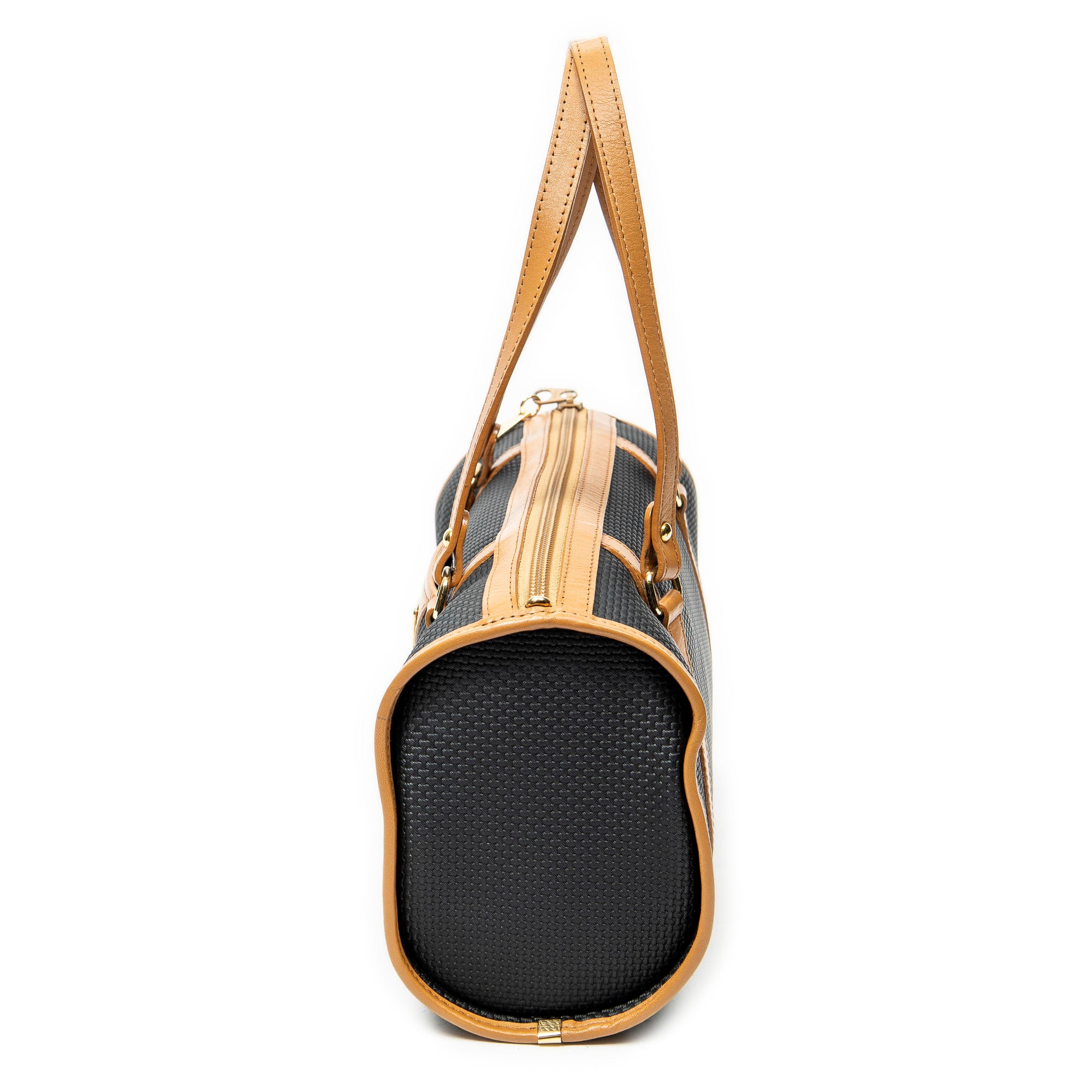 Shoulder Bag Vintage Bowling Bag Black Woven Coated Canvas