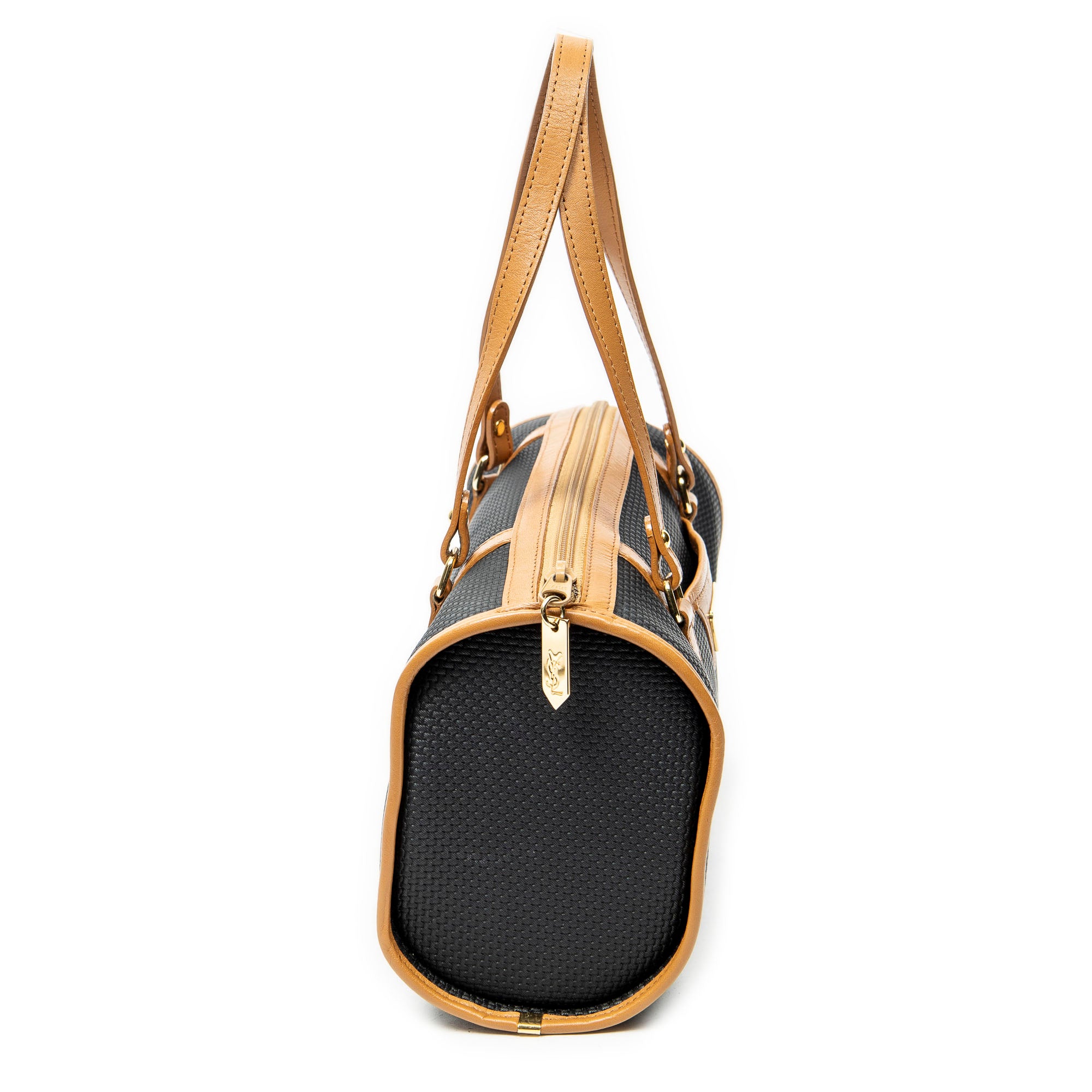 Shoulder Bag Vintage Bowling Bag Black Woven Coated Canvas