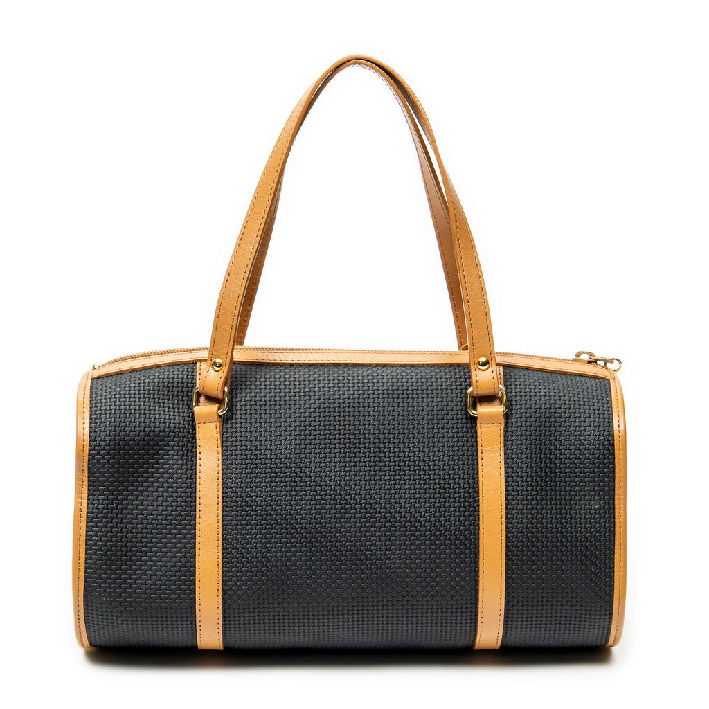 Shoulder Bag Vintage Bowling Bag Black Woven Coated Canvas