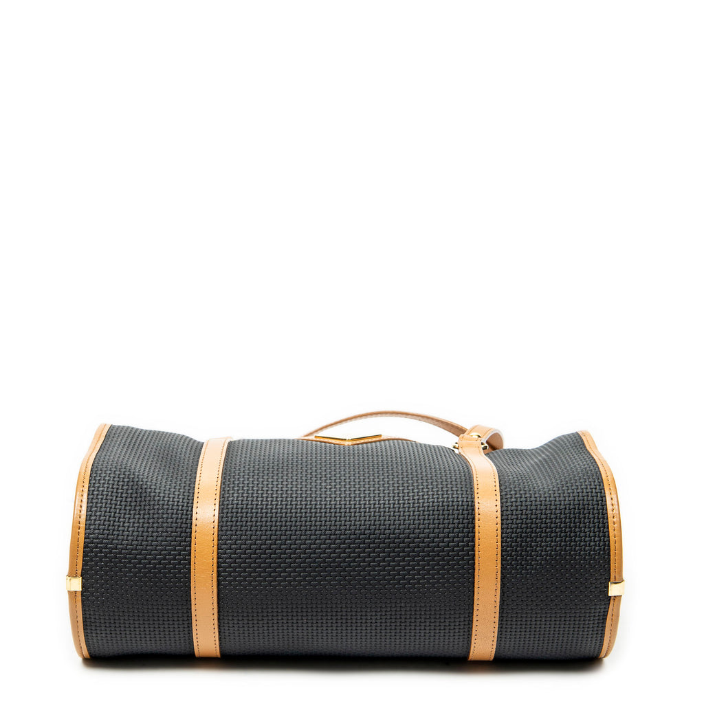 Shoulder Bag Vintage Bowling Bag Black Woven Coated Canvas