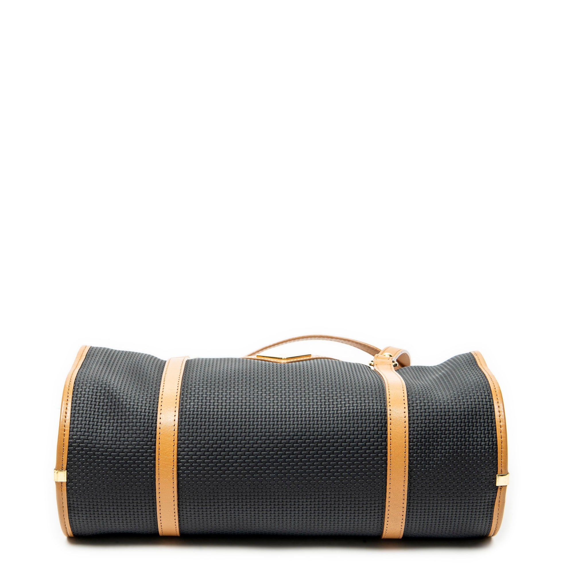 Shoulder Bag Vintage Bowling Bag Black Woven Coated Canvas
