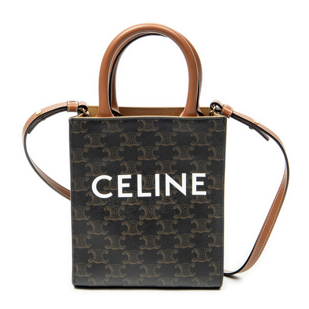 Shoulder Bag Mini Vertical Cabas Brown Triomphe Coated Canvas