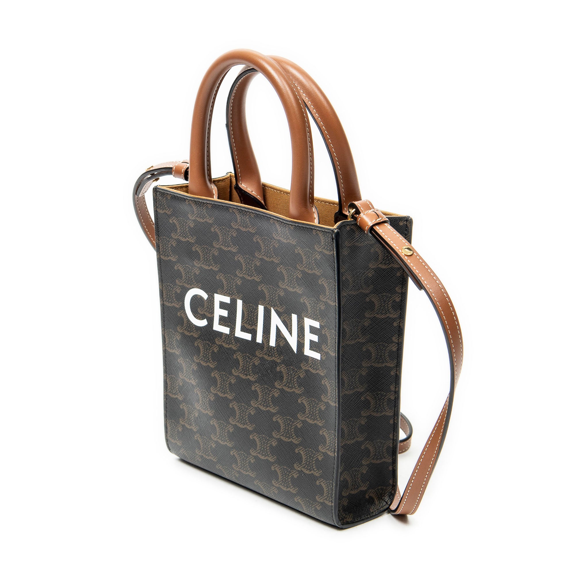 Shoulder Bag Mini Vertical Cabas Brown Triomphe Coated Canvas
