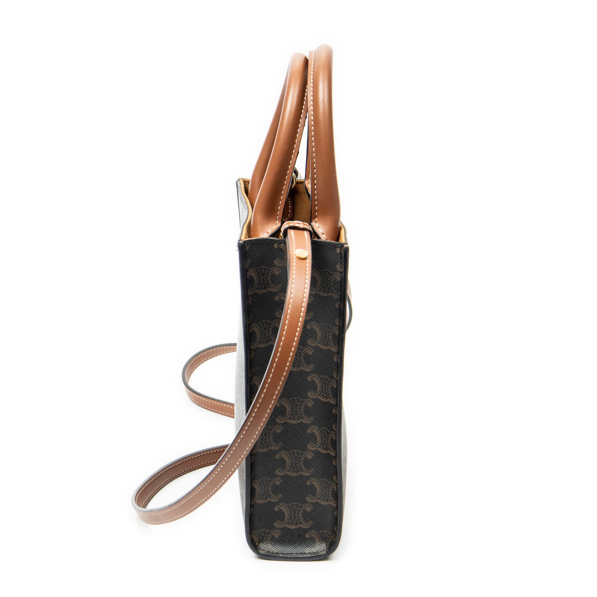 Shoulder Bag Mini Vertical Cabas Brown Triomphe Coated Canvas