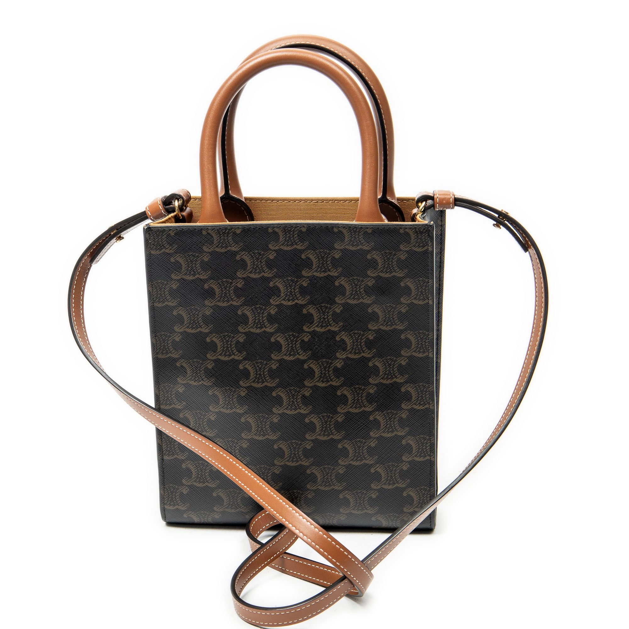 Shoulder Bag Mini Vertical Cabas Brown Triomphe Coated Canvas