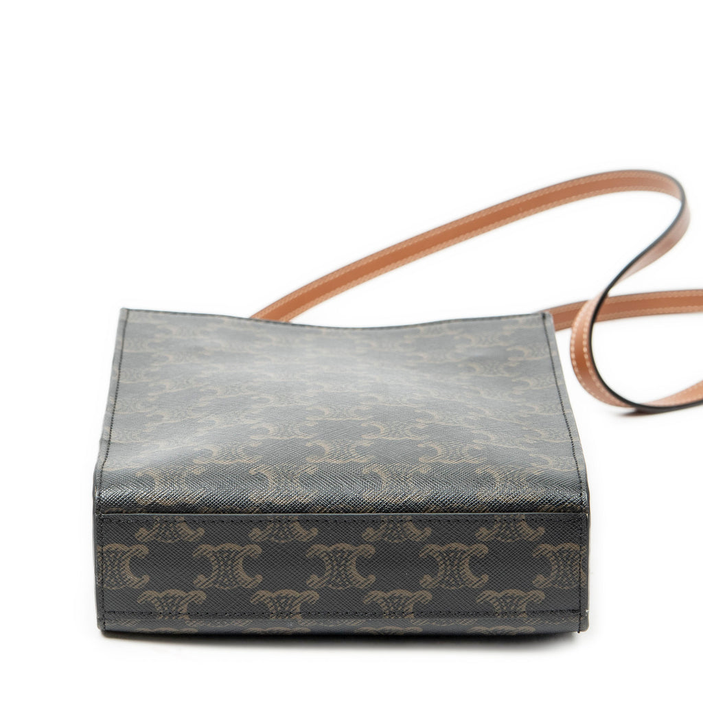 Shoulder Bag Mini Vertical Cabas Brown Triomphe Coated Canvas