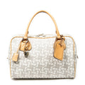 Handbag Zip Boston White Carriage Print Coated Canvas