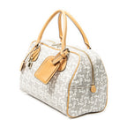 Handbag Zip Boston White Carriage Print Coated Canvas