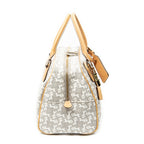 Handbag Zip Boston White Carriage Print Coated Canvas