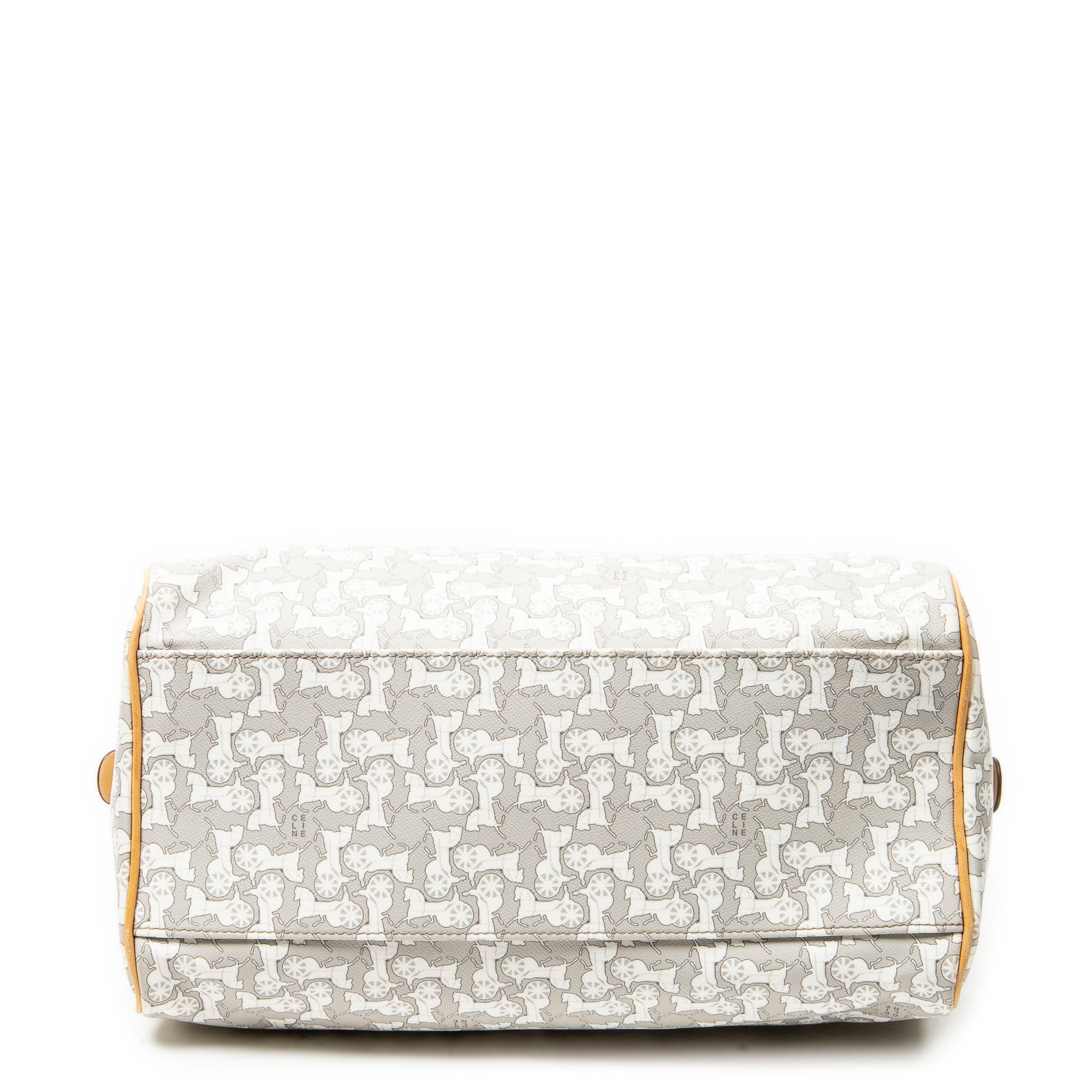 Handbag Zip Boston White Carriage Print Coated Canvas