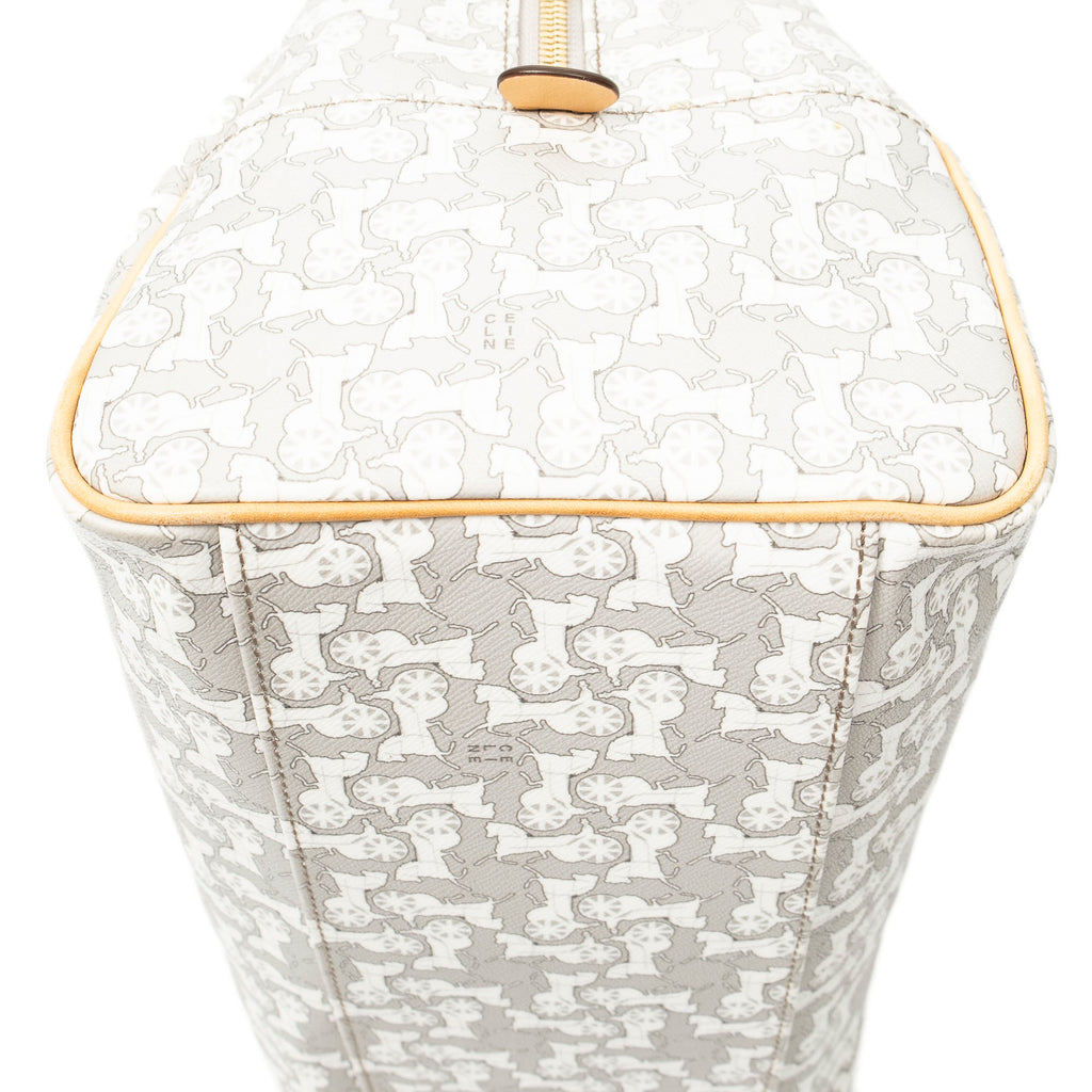 Handbag Zip Boston White Carriage Print Coated Canvas