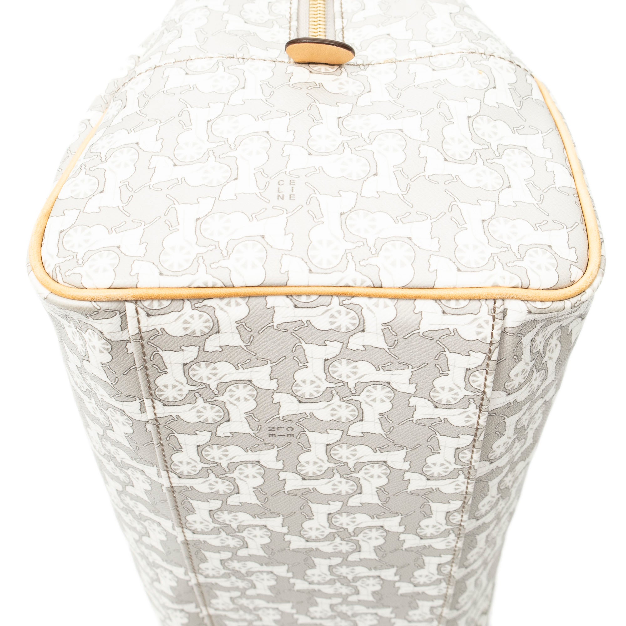 Handbag Zip Boston White Carriage Print Coated Canvas