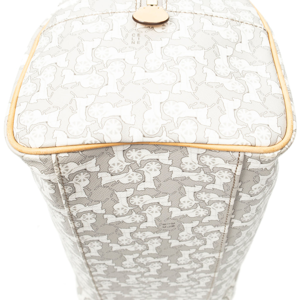 Handbag Zip Boston White Carriage Print Coated Canvas