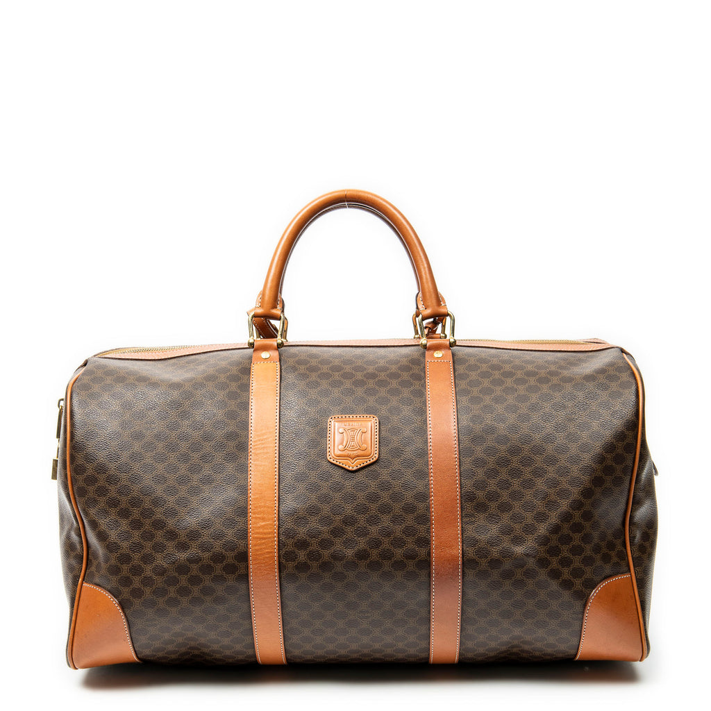 Travel Bag Vintage Large Travel Boston Brown Macadam Coated Canvas