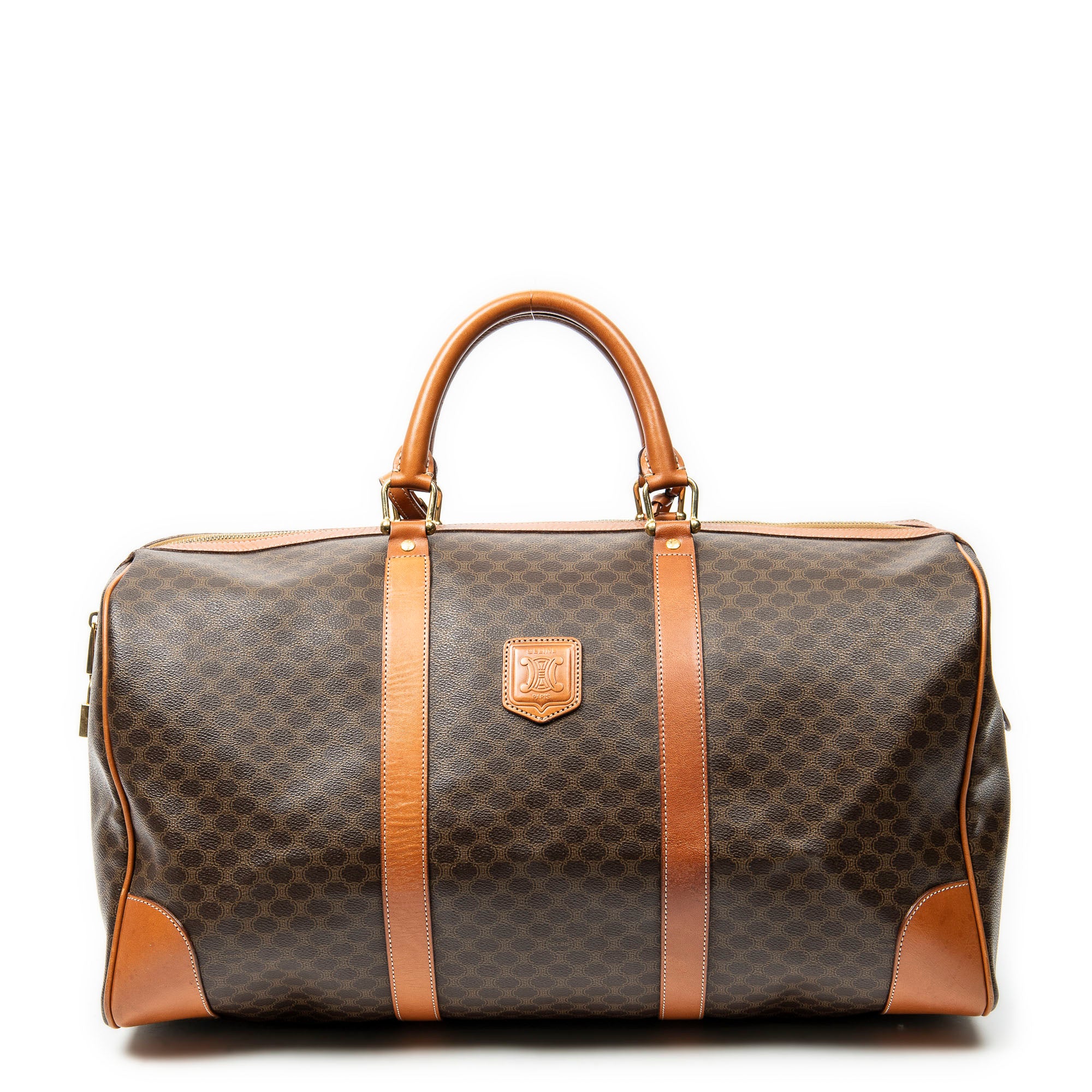 Travel Bag Vintage Large Travel Boston Brown Macadam Coated Canvas
