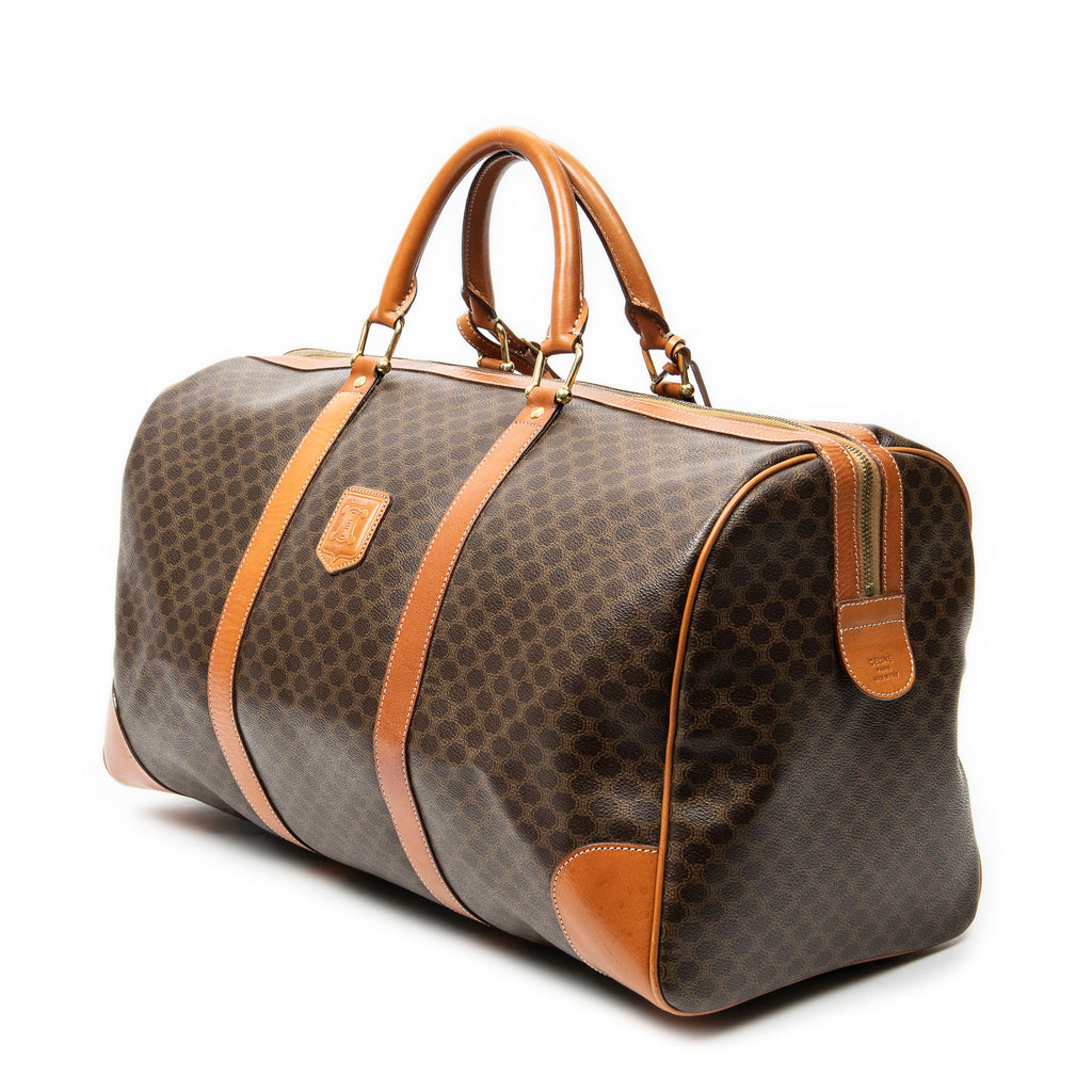 Travel Bag Vintage Large Travel Boston Brown Macadam Coated Canvas