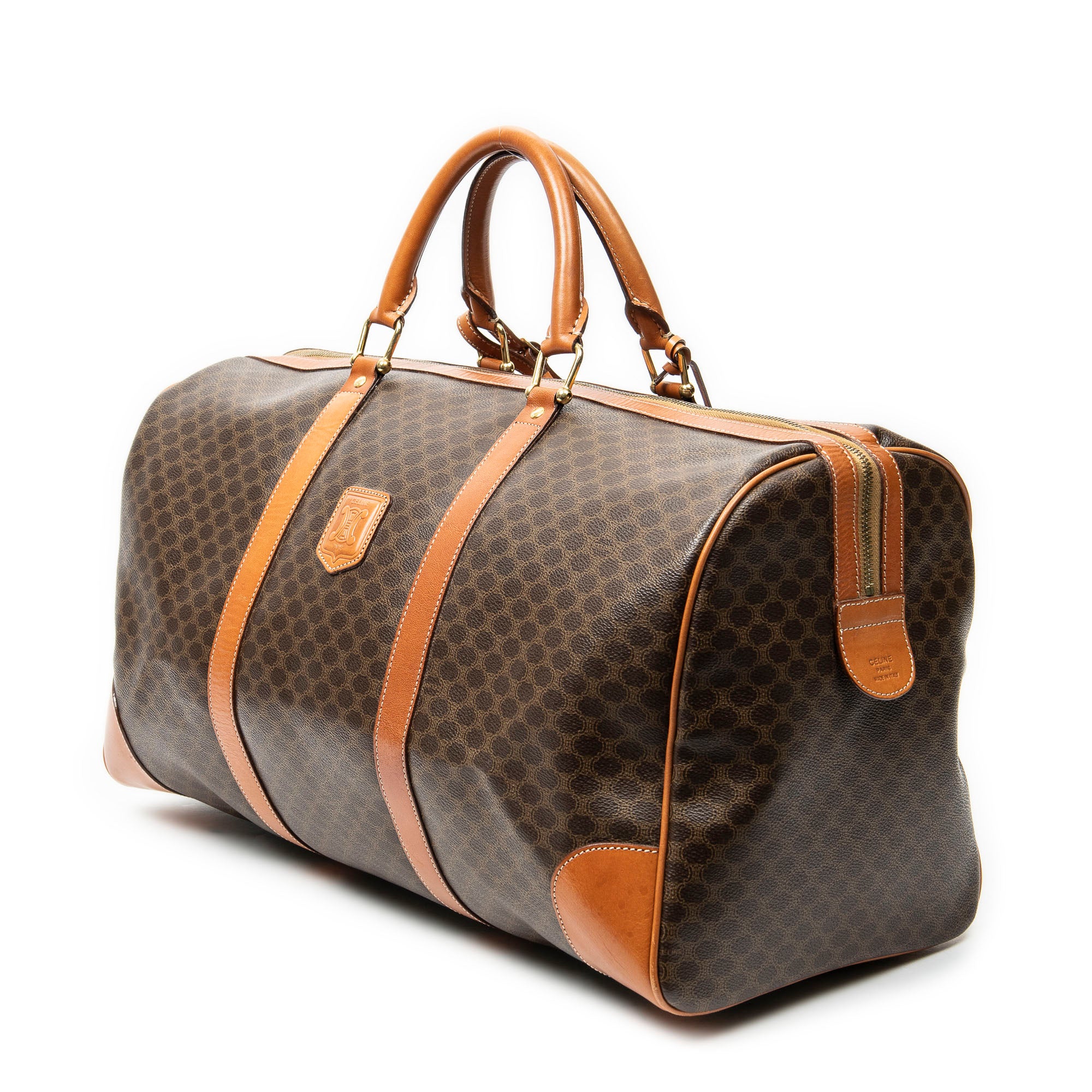 Travel Bag Vintage Large Travel Boston Brown Macadam Coated Canvas