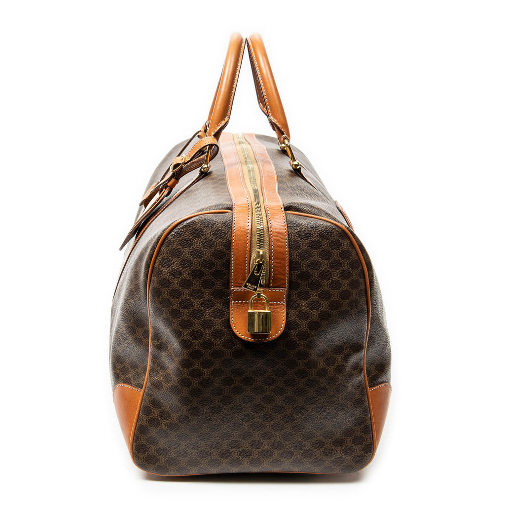 Travel Bag Vintage Large Travel Boston Brown Macadam Coated Canvas
