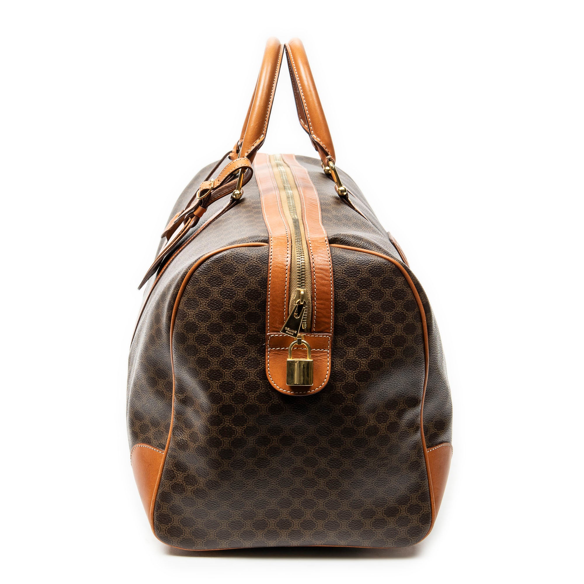 Travel Bag Vintage Large Travel Boston Brown Macadam Coated Canvas