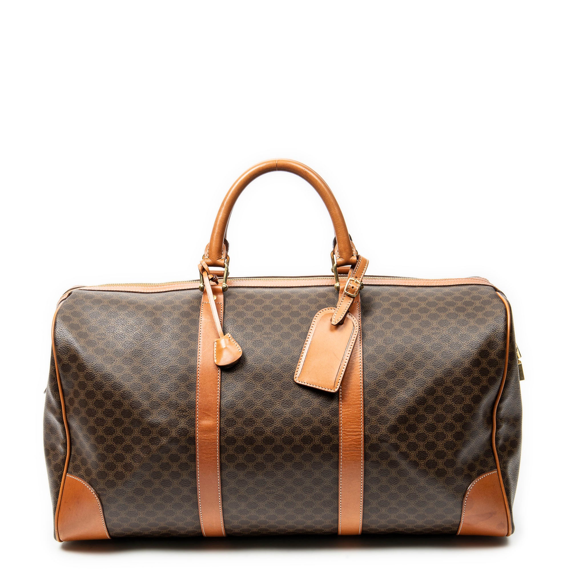 Travel Bag Vintage Large Travel Boston Brown Macadam Coated Canvas