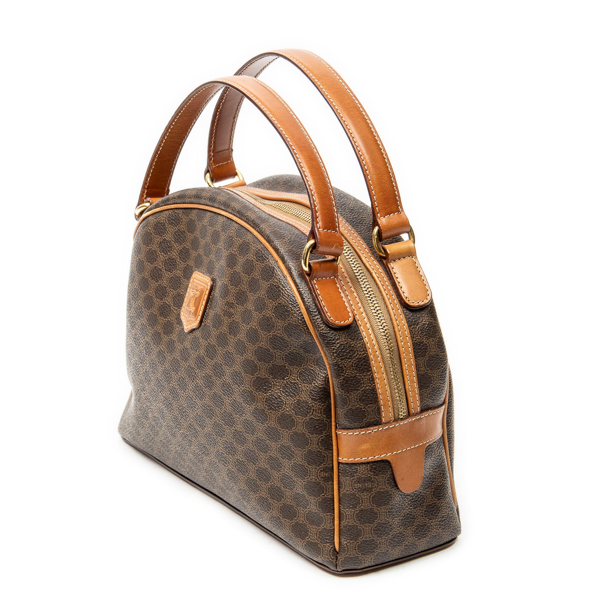Handbag Dome Top Handle Brown Macadam Coated Canvas