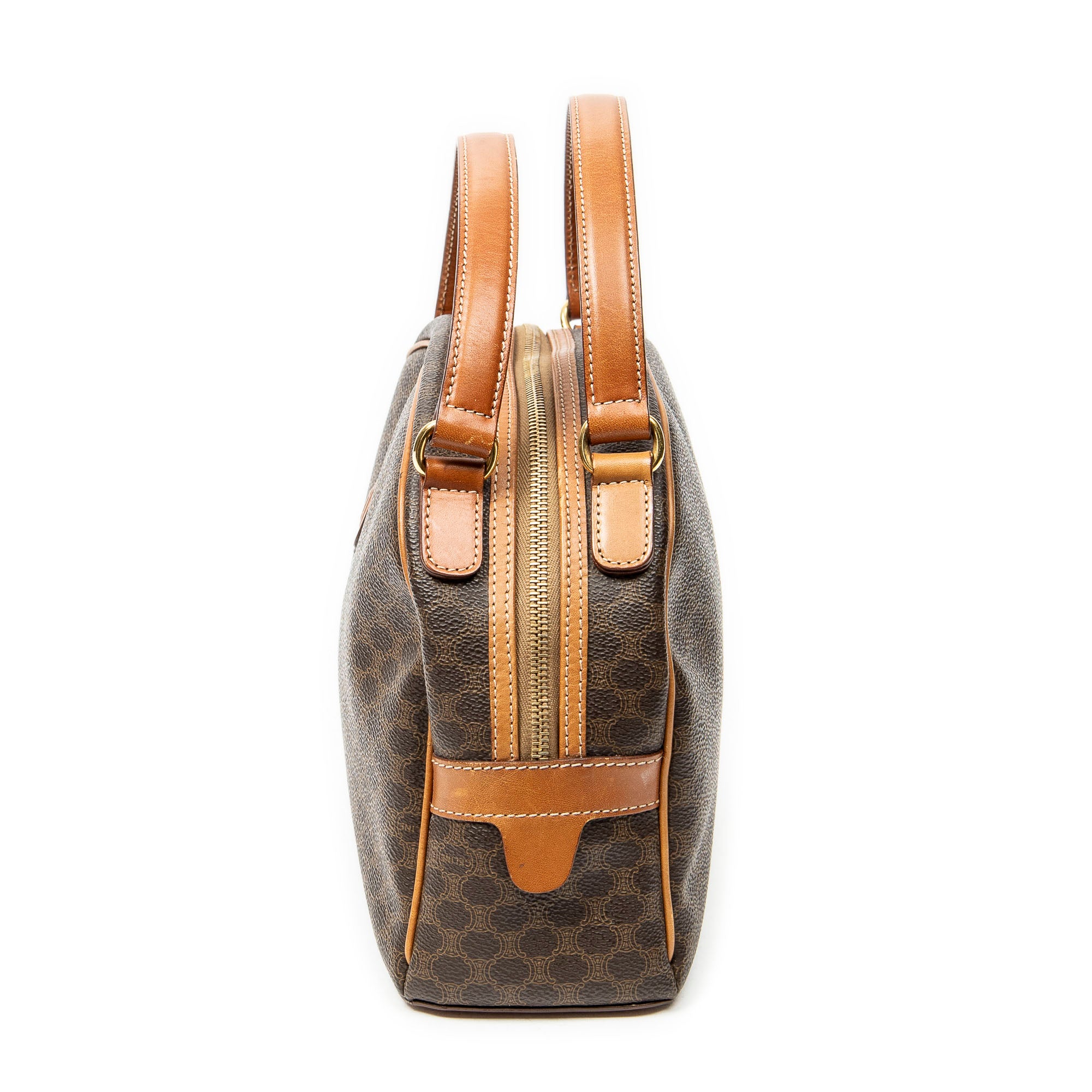 Handbag Dome Top Handle Brown Macadam Coated Canvas