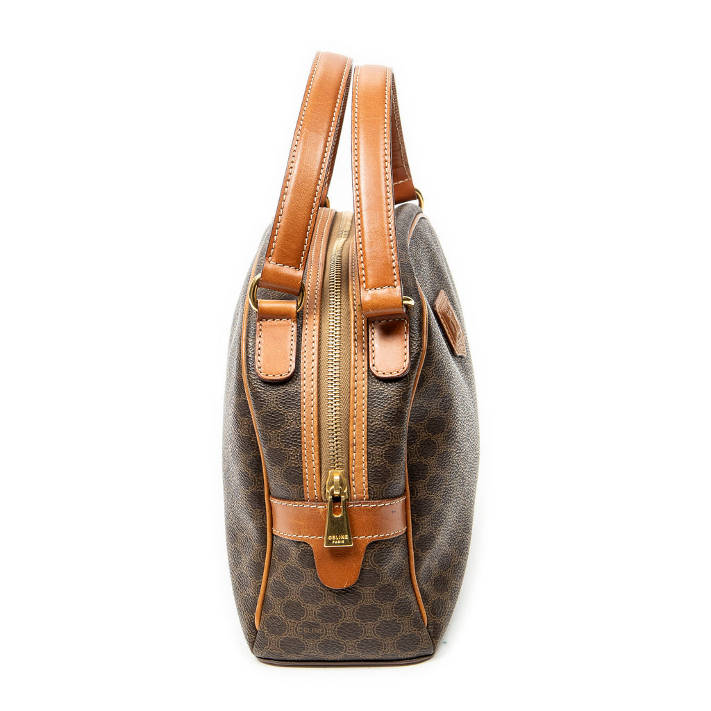 Handbag Dome Top Handle Brown Macadam Coated Canvas