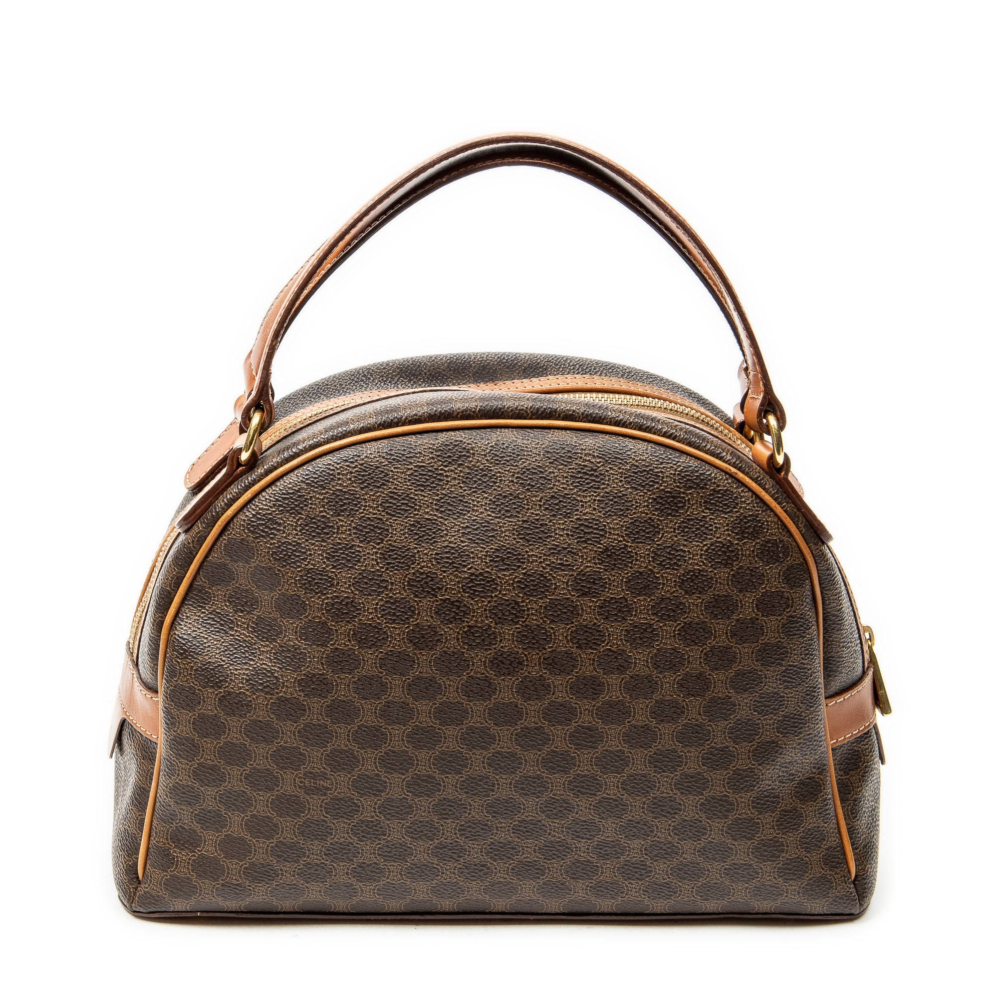Handbag Dome Top Handle Brown Macadam Coated Canvas