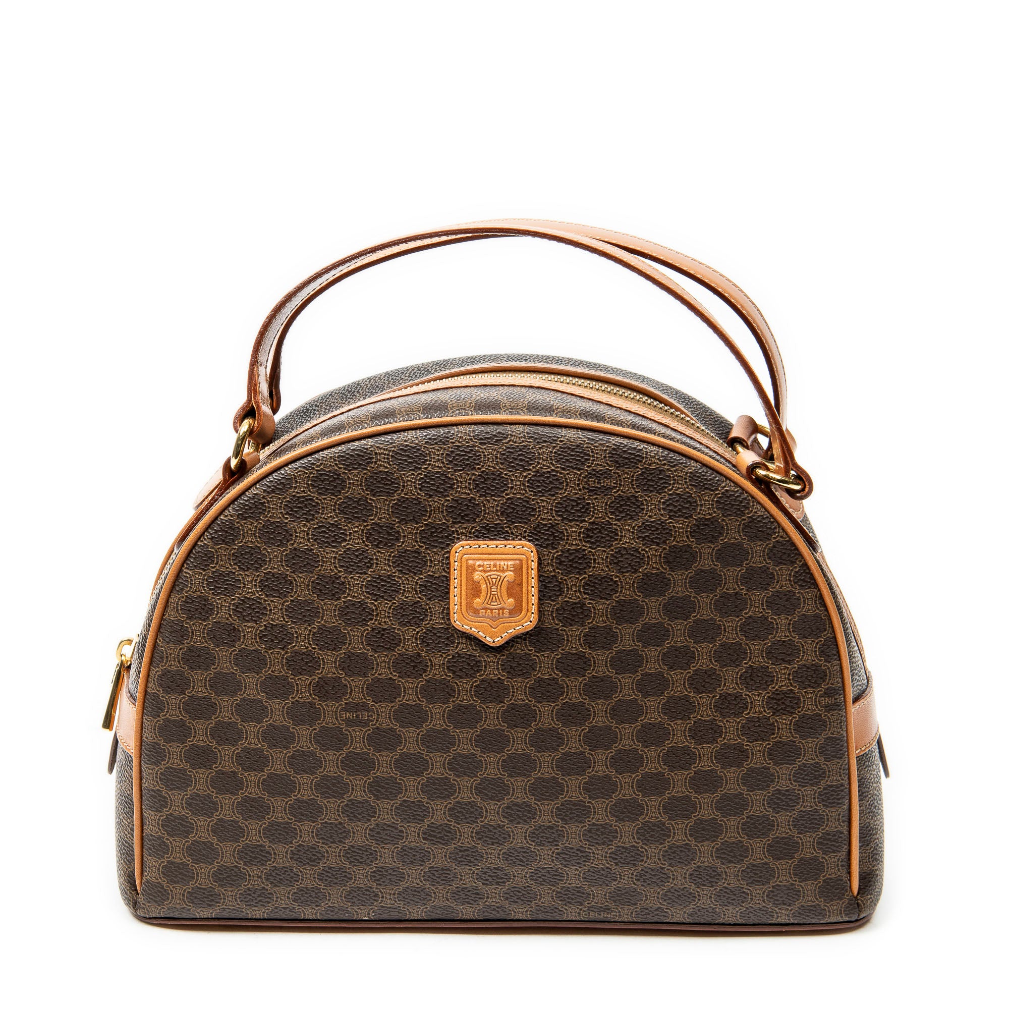 Handbag Dome Top Handle Brown Macadam Coated Canvas