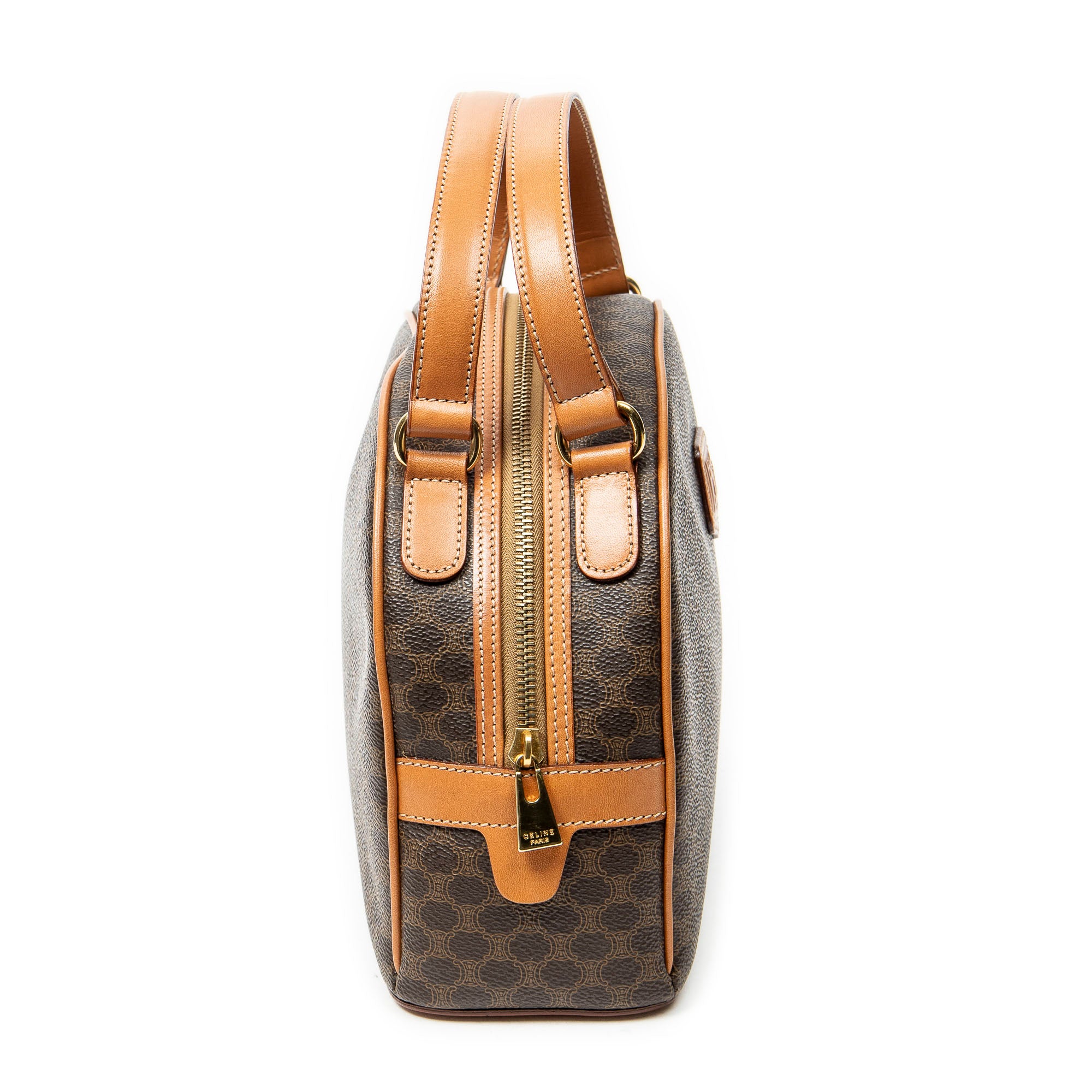 Handbag Dome Top Handle Brown Macadam Coated Canvas