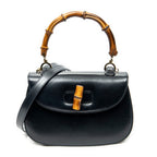 Shoulder Bag Medium Bamboo Top Handle Flap Black Calfskin Leather