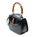 Shoulder Bag Medium Bamboo Top Handle Flap Black Calfskin Leather