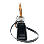 Shoulder Bag Medium Bamboo Top Handle Flap Black Calfskin Leather