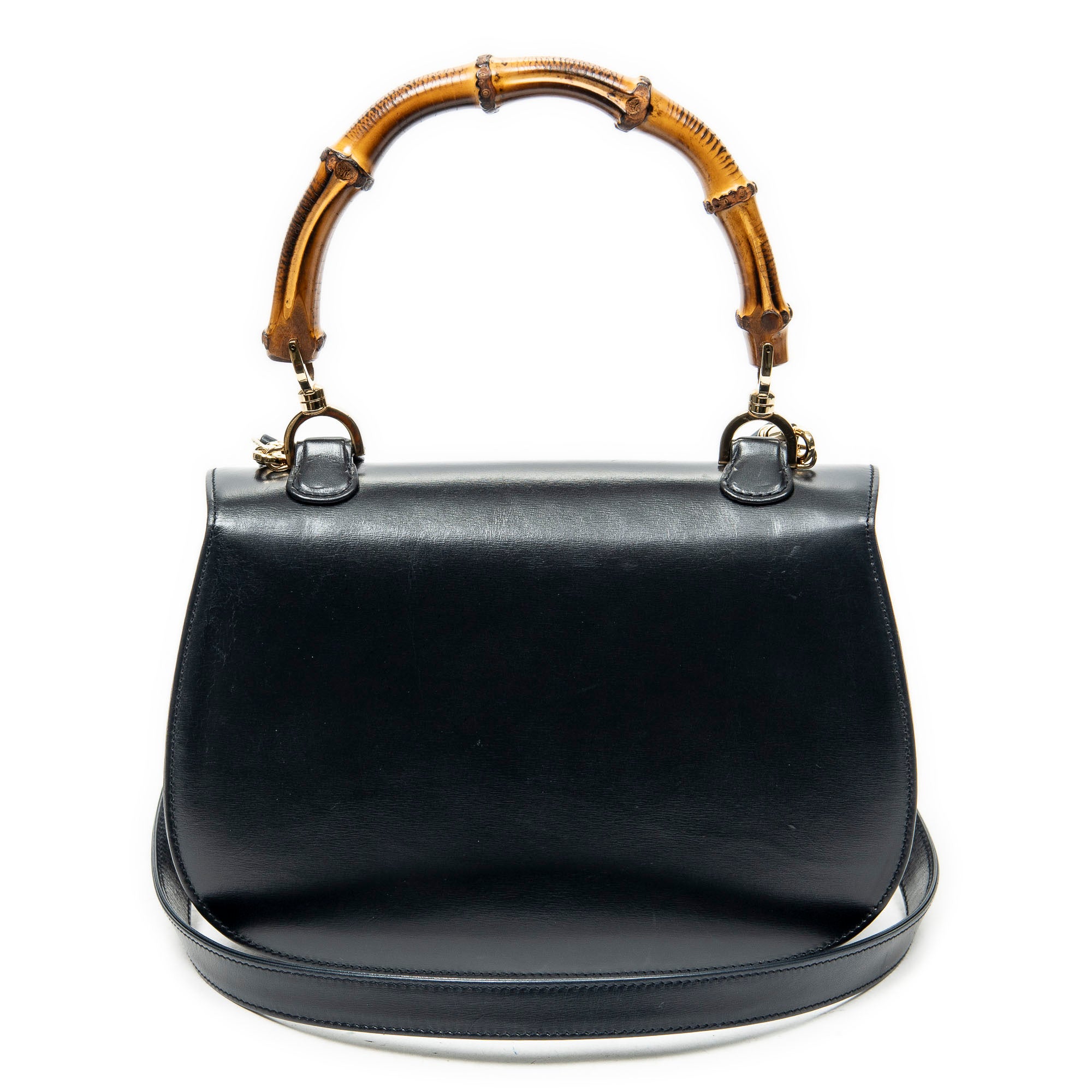 Shoulder Bag Medium Bamboo Top Handle Flap Black Calfskin Leather