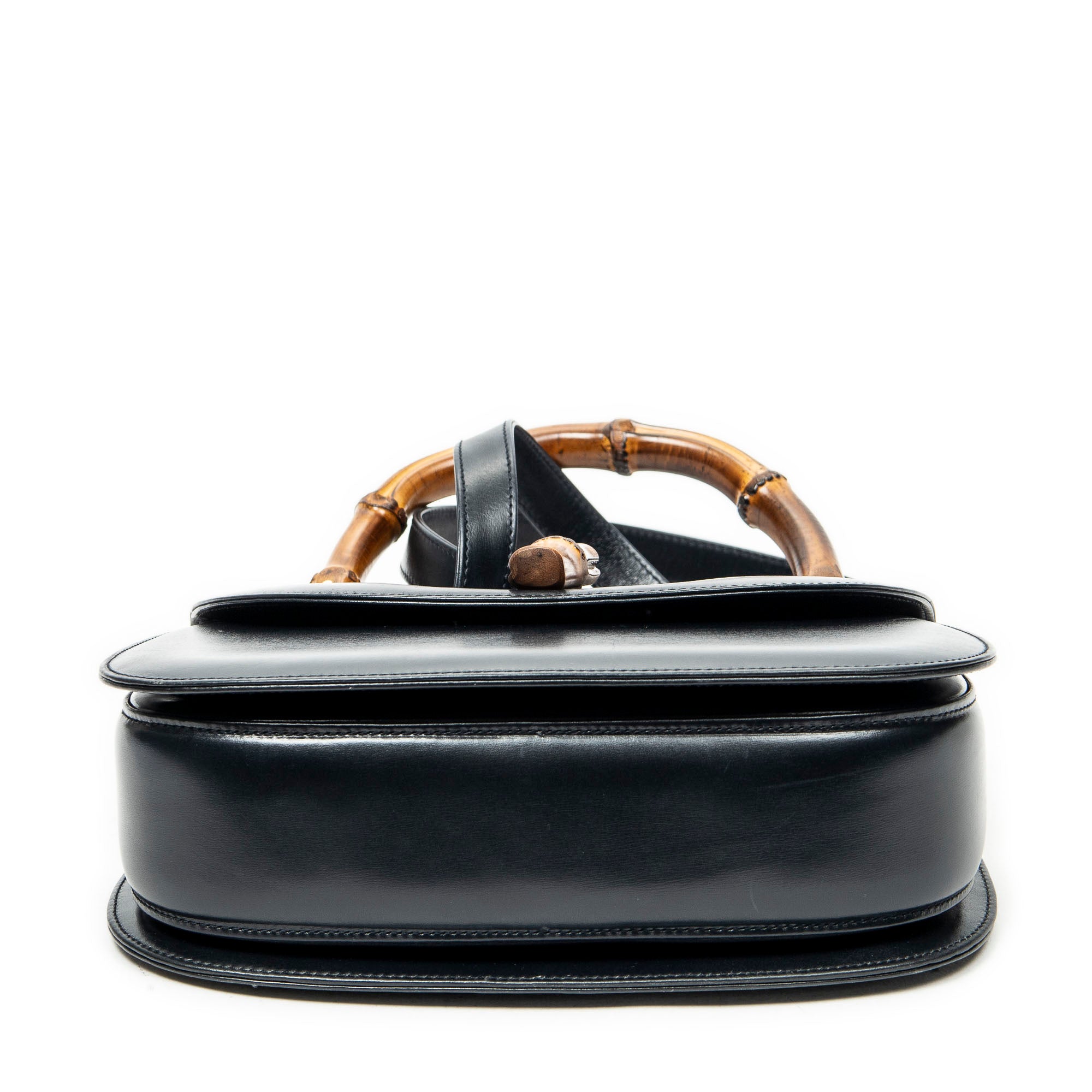 Shoulder Bag Medium Bamboo Top Handle Flap Black Calfskin Leather