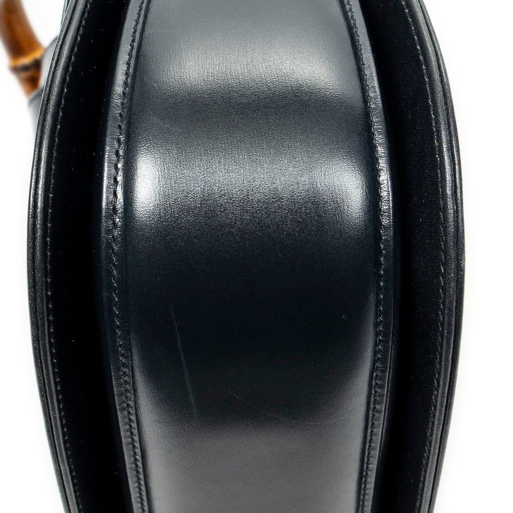 Shoulder Bag Medium Bamboo Top Handle Flap Black Calfskin Leather