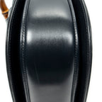 Shoulder Bag Medium Bamboo Top Handle Flap Black Calfskin Leather