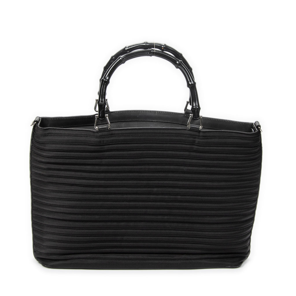 Handbag Large Bamboo Shopper Tote Black Quilted Nylon Canvas