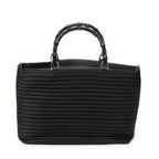 Handbag Large Bamboo Shopper Tote Black Quilted Nylon Canvas