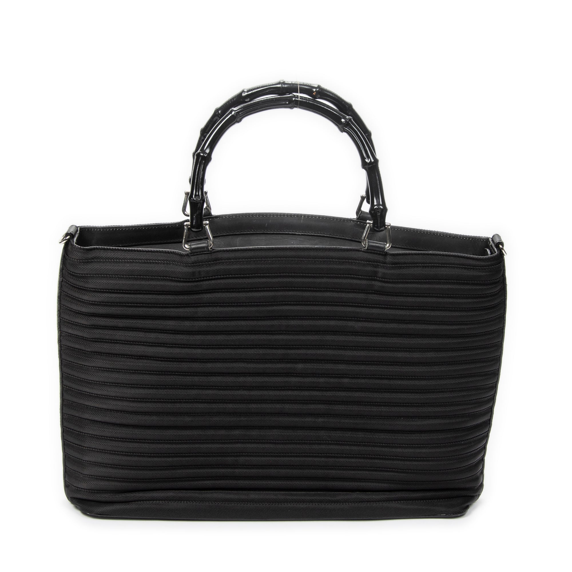 Handbag Large Bamboo Shopper Tote Black Quilted Nylon Canvas