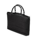 Handbag Large Bamboo Shopper Tote Black Quilted Nylon Canvas